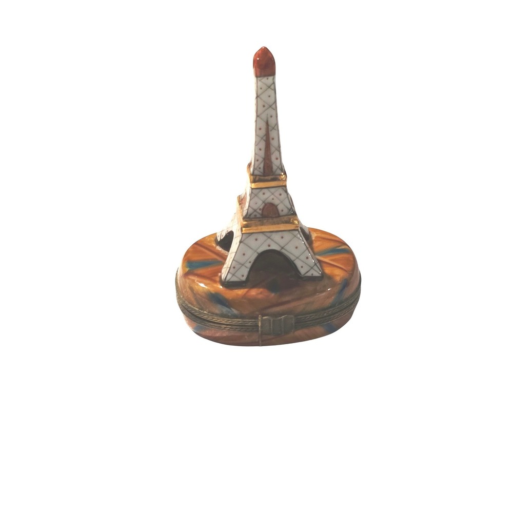 AL Limoges France Eiffel Tower Trinket Box Hand Painted Porcelain Peint Main